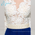 Lace Appliques Sashes Pearls Button Women Evening Dress